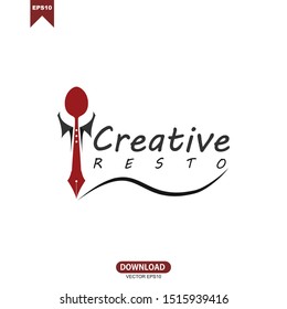 Creative restaurant, cafe, bar logo vector template design. fork, pen simple icon