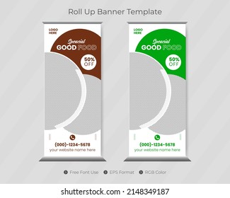creative restaurant or food burger roll up banner template and pull up menu pop up company cover design