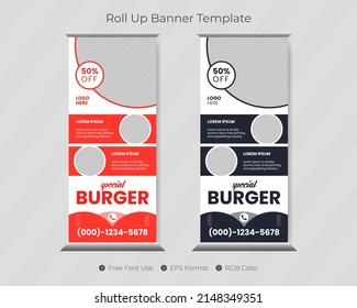 Creative Restaurant Or Food Burger Roll Up Banner Template And Pull Up Menu Pop Up Company Cover Design