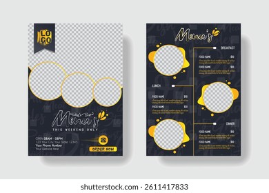 Creative restaurant food menu double sided A4 template.