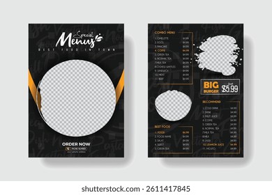 Creative restaurant food menu double sided A4 template.