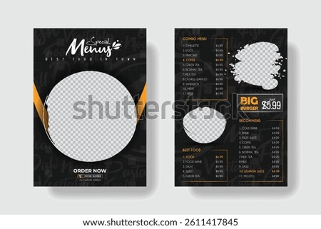 Creative restaurant food menu double sided A4 template.