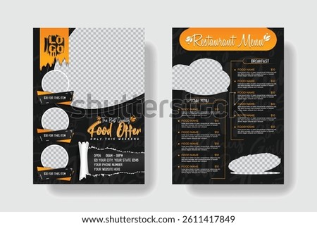 Creative restaurant food menu double sided A4 template.