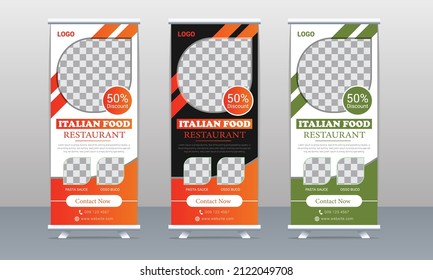 Menú de comida de restaurante creativo acumular diseño de banderas con tres colores diferentes