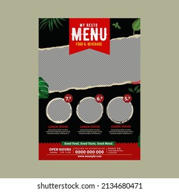 Creative Restaurant Food Menu Template With Tropical Leaves