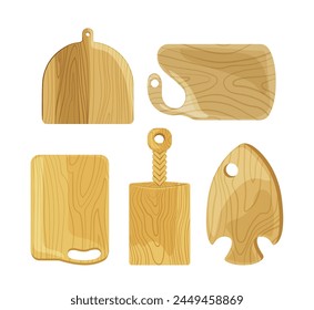 Creative restaurant kitchen cutting board set flat cartoon vector illustration isolated on white
