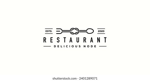 Creative Restaurant Logo Design. Spoon and Fork Infinity Knot Concept with Outline Lineart Hipster. Delicious Icon Symbol Logo Design Template.