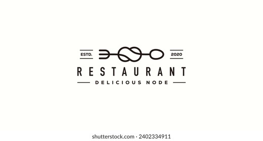 Diseño del logotipo de un restaurante creativo. Concepto de infinito de cuchara y horquilla con hipster lineal de contorno. Plantilla de diseño de logotipo de símbolos de iconos deliciosos.