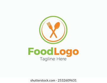 Creative Restaurant Logo, Green Food Logo, Spoon and Fork Logo, Food Logo Vector Template 