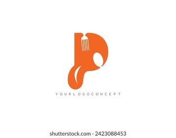 Logo creativo del restaurante con icono de cuchara y tenedor, 