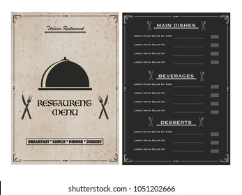 Creative Restaurant Menu Card design with front and back page view.