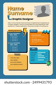 Creative Resume Template Design. CV design template for creative job vacancy. Suitable for graphic designer, photographer, illustrator and others