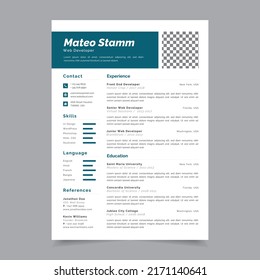 Creative Resume vector template design, Minimalist CV template Professional vector design, Curriculum vitae, clean Resume company application, Corporate CV for Experienced vector design template
