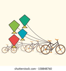creative retro bicycle and fly kite background vector