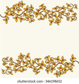 creative retro christmas leaf branches and berry greeting design vector