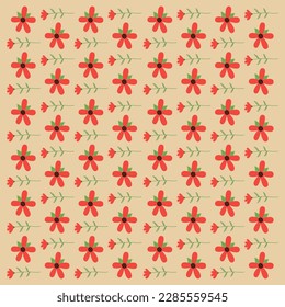Creative Retro Floral Pattern with Red Flowers on Brown Pattern, Texture, Background