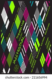 Creative retro Music poster template. Multi purpose abstract background. 70 deg. rotation. Vector design.