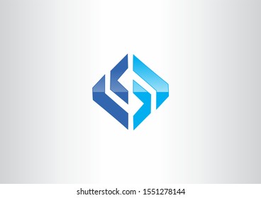 Creative ribbon with square design concept. Blue vector logo illustration 