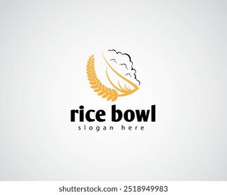 creative rice that forms a bowl with a pile of rice on top with a line concept logo design
