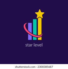 Diseño creativo del logotipo de estrellas en ascenso. Transiciones de color de diseño únicas. Plantilla de liderazgo única. vector