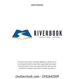 Creative River book icon logo design vector illustration. education business with river and book logo design color editable