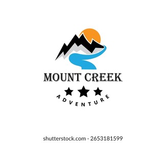 Logotipo creativo del río, río hermoso y montaña, Plantilla del diseño del logotipo