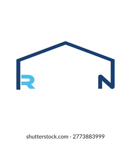 Creative RN initial letter house icon featuring modern geometric lines, minimalist architecture concept, real estate branding identity, professional monogram symbol for property business and residential use