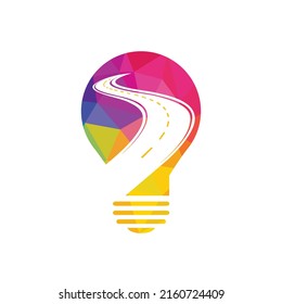 Diseño creativo del logo del viaje por carretera. Plantilla de diseño vectorial del logotipo de la bombilla de carretera y lámpara.