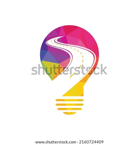 Creative road journey logo design. Road and lamp bulb logo vector design template.