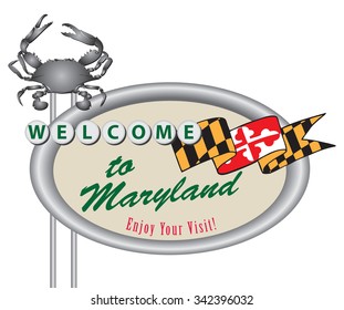 Creative road sign Welcome to Maryland. Vector illustration.