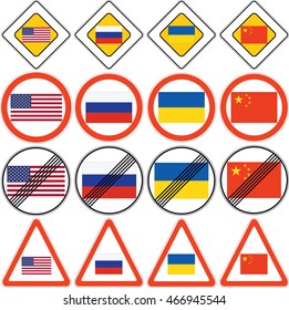 Creative road signs. Country flags