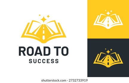 Creative road to success logo design template illustration. Abstract book with road street design vector icon symbol