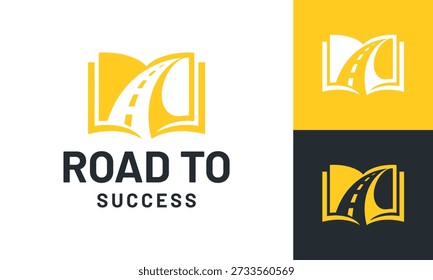 Creative road to success logo design template illustration. Abstract book with road street design vector icon symbol