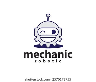 creative robot head and gear underneath, logo design