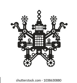 Creative robot print. Mechanic monster made of geometric details and shapes.