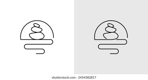 Creative Rock Art Logo. Nature Zen Stone, Spa, Meditation with Linear Outline Style. Stone Stack Logo Icon Symbol Vector Design Inspiration.