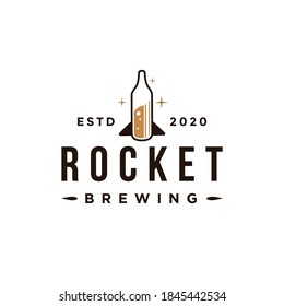 Creative rocket brewing logo, bottle of rocket vector illustration on white background
