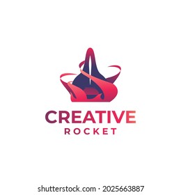 Creative rocket logo design, jet logo, flying rocket design, gradient rocket concept, rocket liquid design