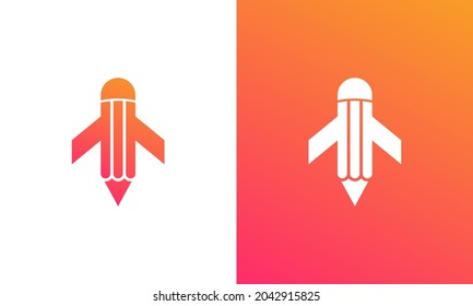 Creative Rocket Logo. Pencil Combined with Rocket Wing Icon Vector Illustration