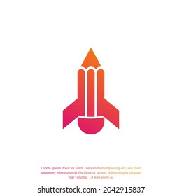 Creative Rocket Logo. Pencil Combined with Rocket Wing Icon Vector Illustration