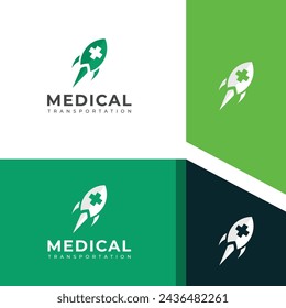 Creative Rocket medical transportation vector logo.