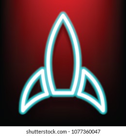Creative rocket neon style on the red wall. start up idea vector illustration.