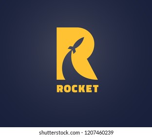 Creative rocket in R letter vector logo design. Vector sign. Character logotype symbols. Logo icon design for website
