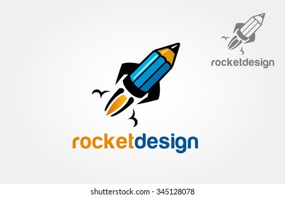 Creative Rocket Vector Logo Template. Isolated Pencil-Rocket Illustration.