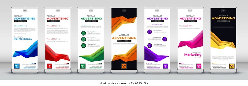 kreatives Roll-Up-Banner-Design für Standee-Banner-Vorlage, abstrakter Hintergrund, Flyer, Präsentation, Merkblatt, j-Flagge, Werbeaktionen, Straßen, x-Stand, x-Banner, Ausstellungsdisplay für druckfertige Banner