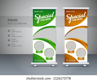 Creative Roll up banner design stands template for the restaurant. Roll Up Banner Template. Vector illustration