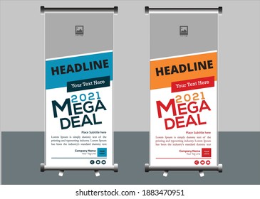Creative Roll up banner design template vector. Can Use to the business concept. Graphic template roll-up for promo banner vector background.