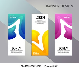 Creative roll up banner stand template design. Vertical banner template. 
Universal standing banner for conference, promotion banner vector background. Modern publication x-banner and flag-banner.