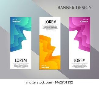 Creative roll up banner stand template design. Vertical banner template. Universal standing banner for conference, promotion banner vector background. Modern publication x-banner and flag-banner.