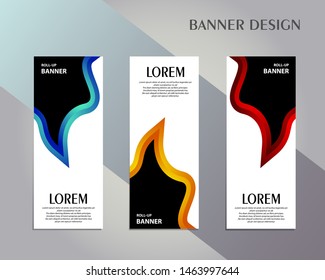 Creative roll up banner stand template design. Vertical banner template. 
Universal standing banner for conference, promotion banner vector background. 
Modern publication x-banner and flag-banner.